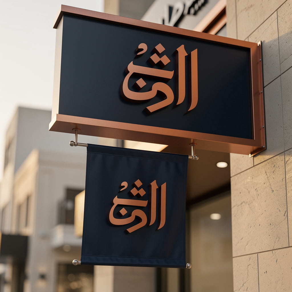 لوحة محل منفذة من لمسة فن في جدة بحروف بارزة وخط عربي واضح